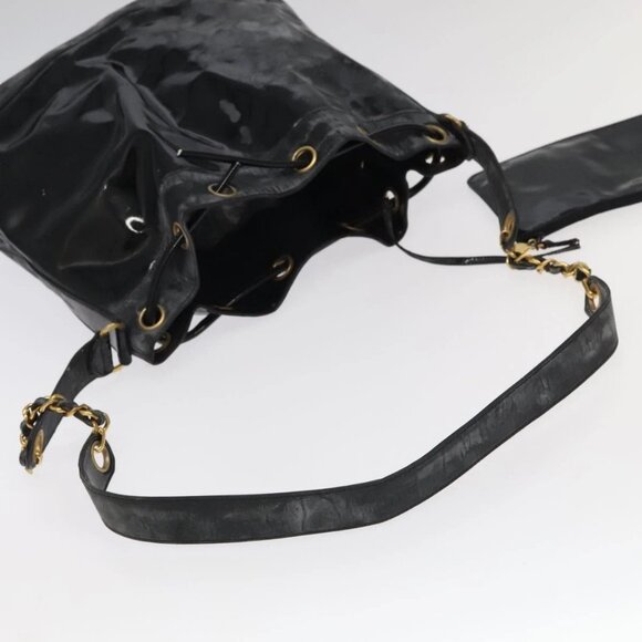 CHANEL Shoulder Bag Enamel Black Gold CC Auth - Picture 6 of 16